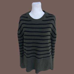 GAP Knit Sweater | Olive Green Stripe | Size S | Vintage-Inspired